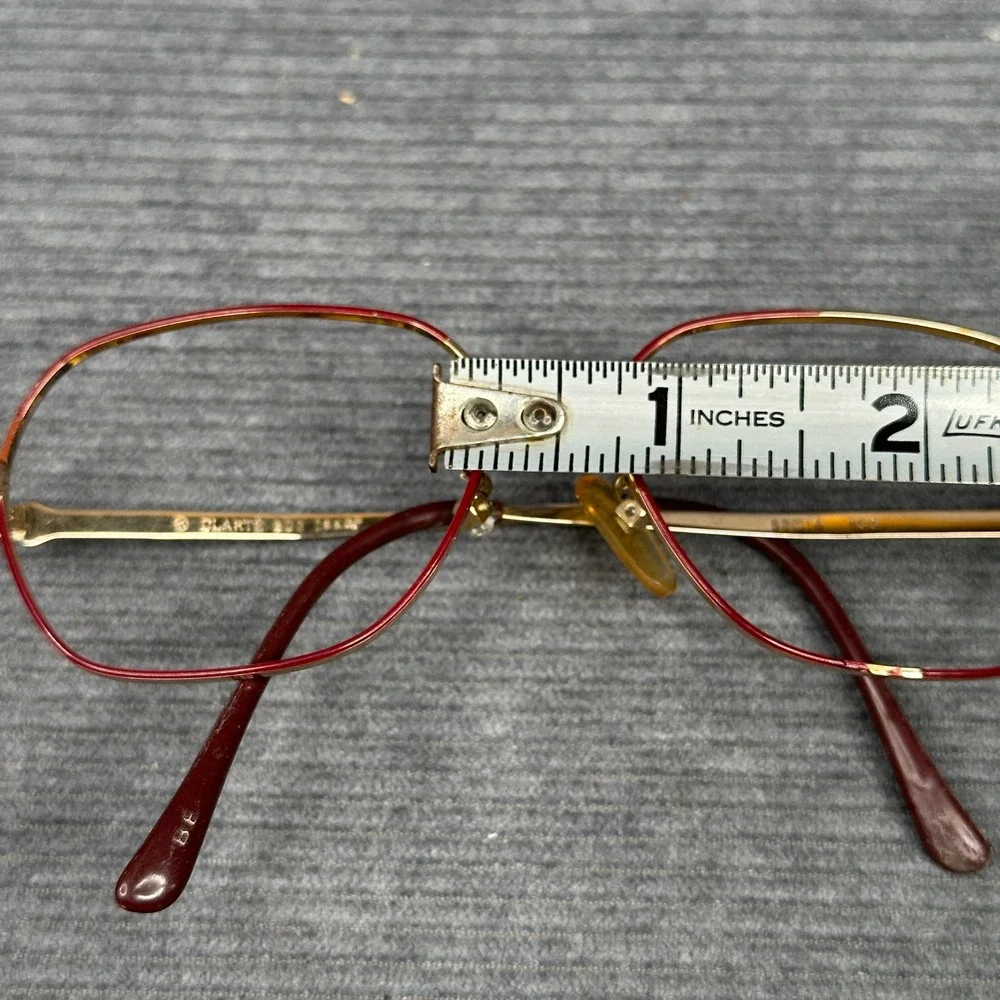 18KGP Red Enamel Geometric Aviator Y2k Eyeglass Frames Clarte 803 52-14-135